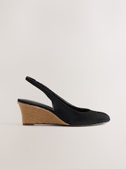 Black Forever Comfort® Leather Closed Toe Slingback Wedges - Image 1 of 10