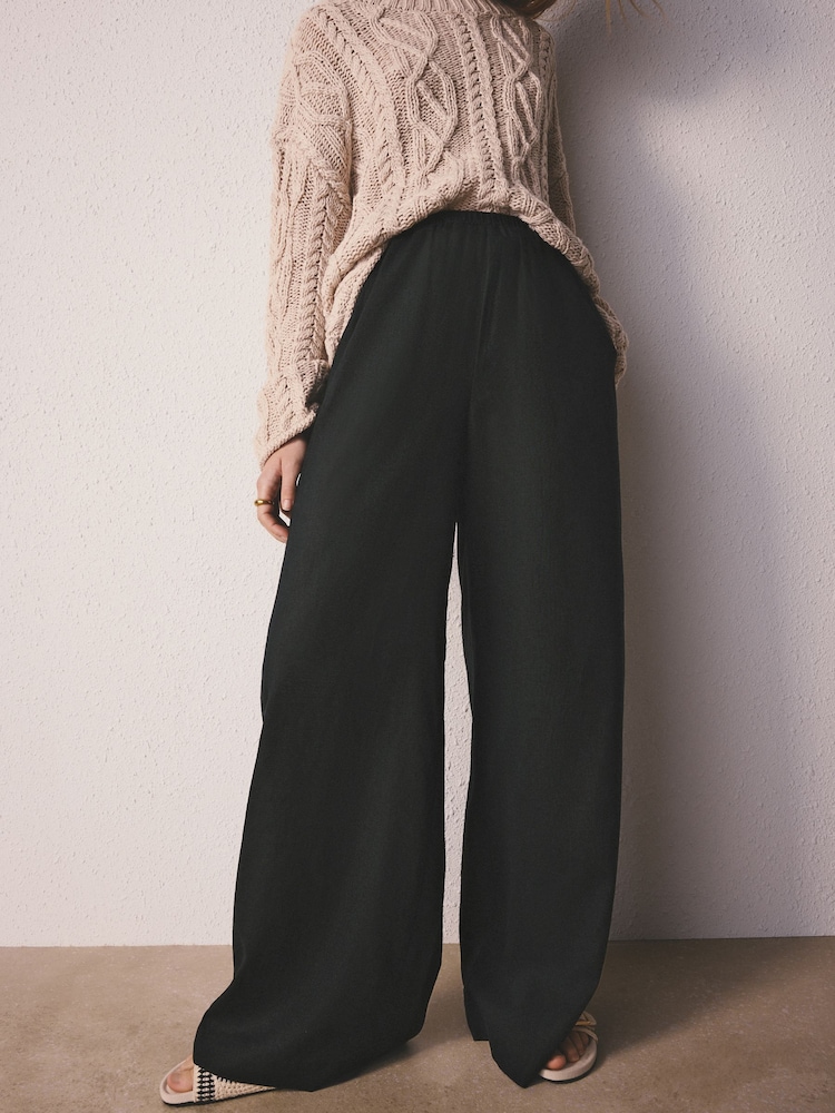 Black Viscose/Linen Blend Loungewear Trousers - Image 1 of 8