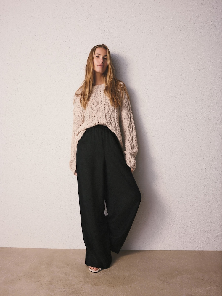 Black Viscose/Linen Blend Loungewear Trousers - Image 2 of 8