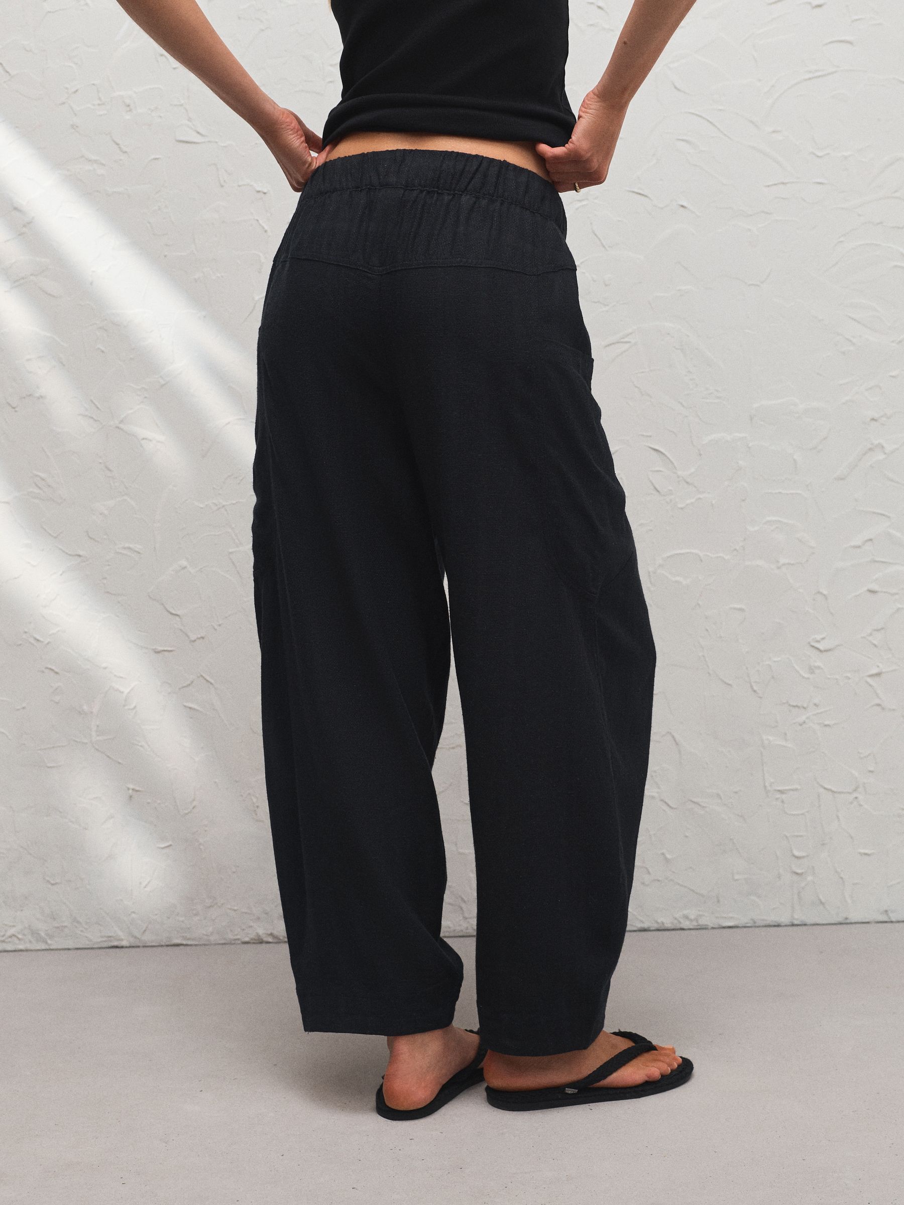 Buy Black Linen Blend Barrel Leg Trousers from Next USA