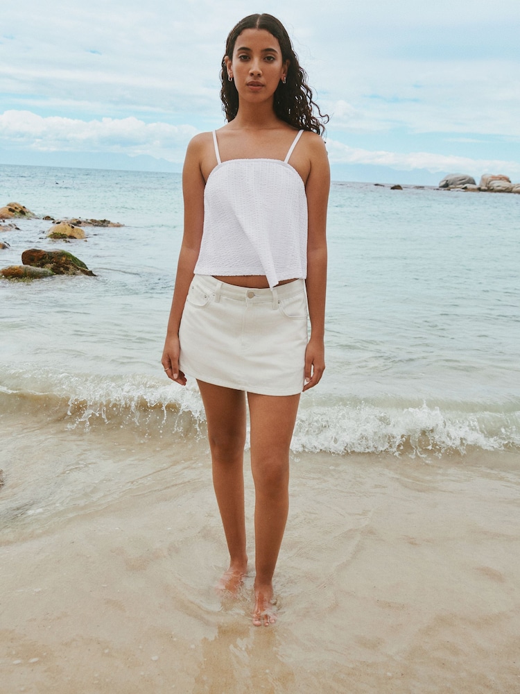 White Denim Mini Skort - Image 2 of 5 White Denim Mini Skort - Image 2 of 5