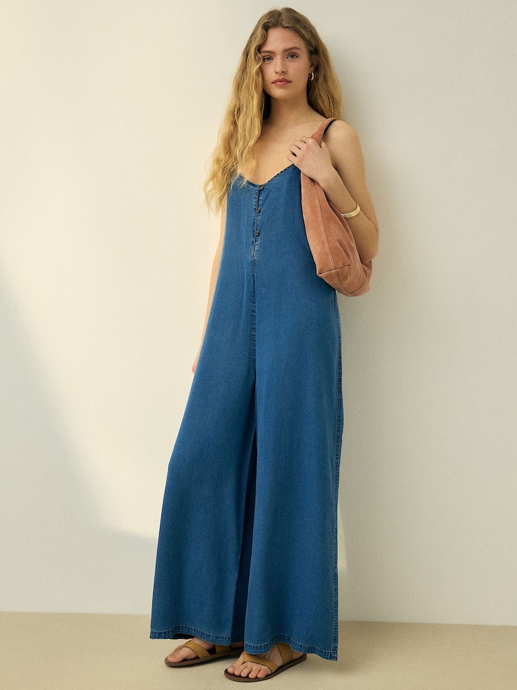 Mittelblau - N.Premium Tencel Denim Strappy Wide Leg Jumpsuit - Bild 1 von 5 Mittelblau - N.Premium Tencel Denim Strappy Wide Leg Jumpsuit - Bild 1 von 5