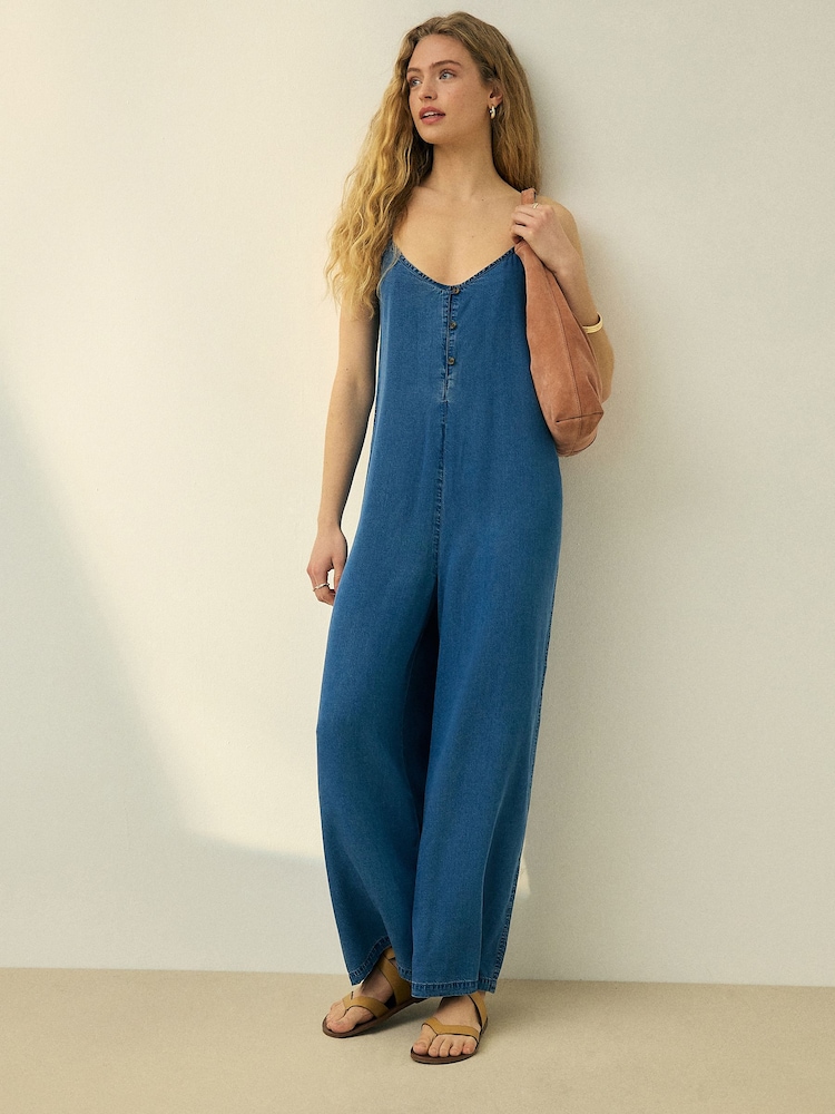 Mittelblau - N.Premium Tencel Denim Strappy Wide Leg Jumpsuit - Bild 2 von 5 Mittelblau - N.Premium Tencel Denim Strappy Wide Leg Jumpsuit - Bild 2 von 5