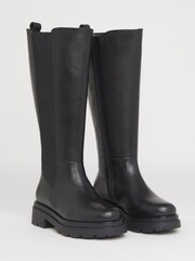 Simply Be Black Knee High Leather Chelsea Boots - Image 3 of 4