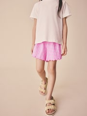 Pink Gingham Scallop Trim Textured Shorts (3-16yrs) - Image 1 of 8