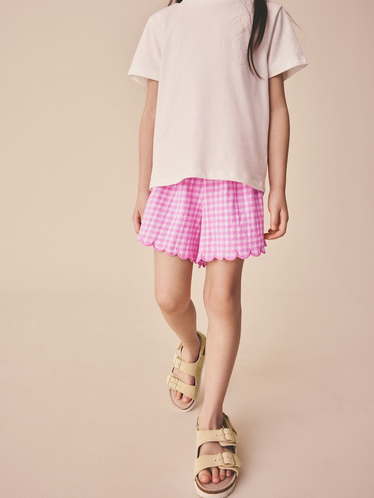 Pink Gingham Scallop Trim Textured Shorts (3-16yrs) - Image 1 of 8