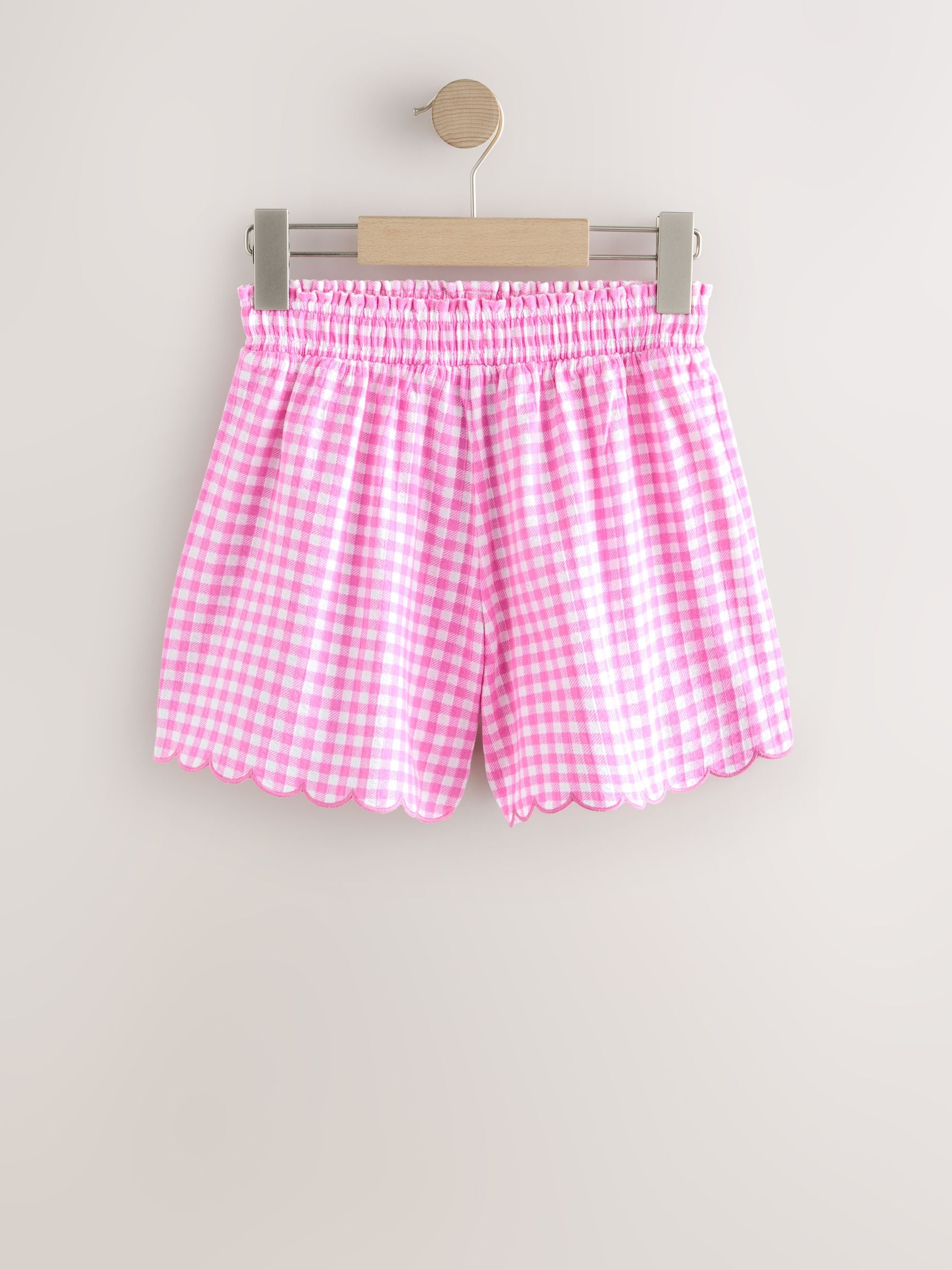 Buy Pink Gingham Scallop Trim Textured Shorts (3-16yrs) from the