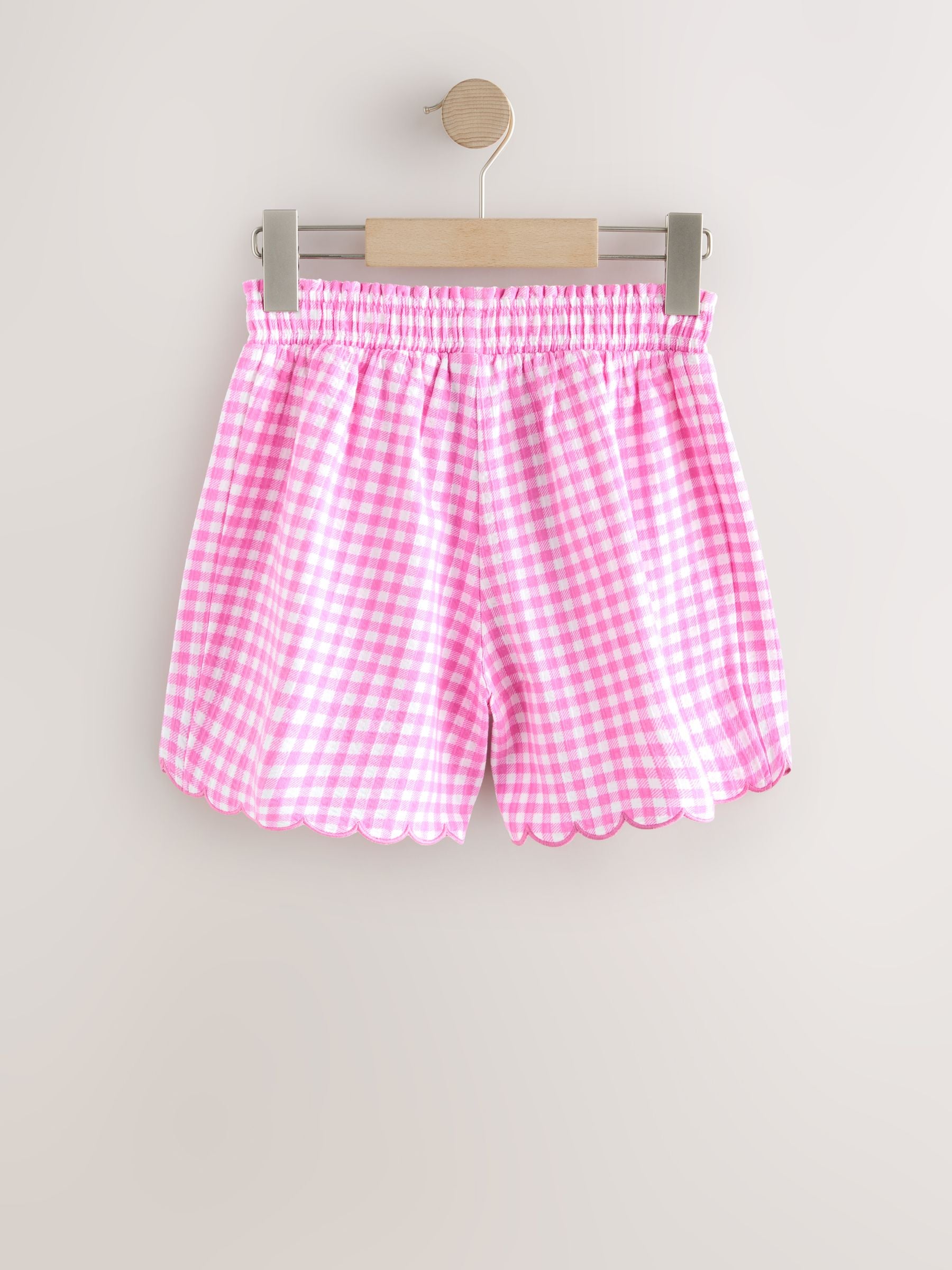Buy Pink Gingham Scallop Trim Textured Shorts (3-16yrs) from the