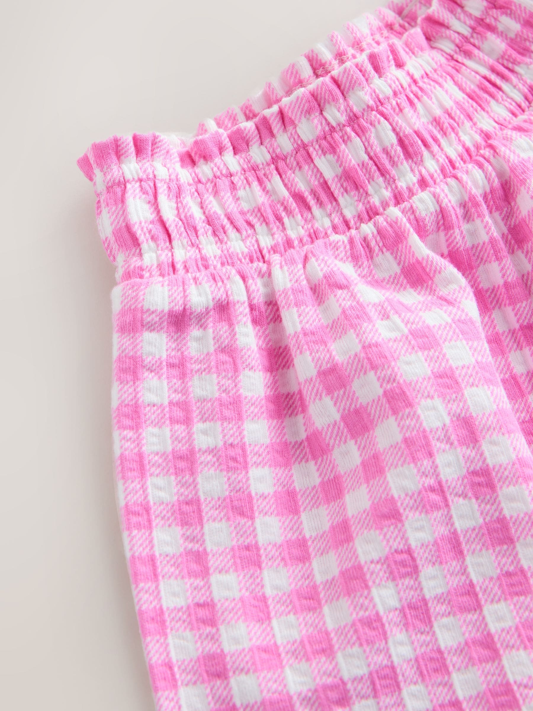 Buy Pink Gingham Scallop Trim Textured Shorts (3-16yrs) from the