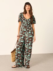 FatFace Gabby Chocolate Brown Batik Jumpsuit - Image 1 of 7