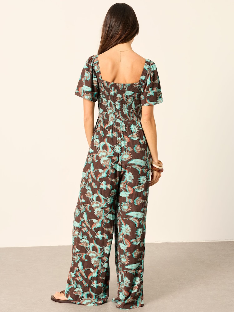 FatFace Gabby Chocolate Brown Batik Jumpsuit - Image 2 of 7 FatFace Gabby Chocolate Brown Batik Jumpsuit - Image 2 of 7