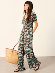 FatFace Gabby Chocolate Brown Batik Jumpsuit - Image 4 of 7