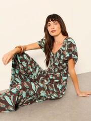 FatFace Gabby Chocolate Brown Batik Jumpsuit - Image 6 of 7