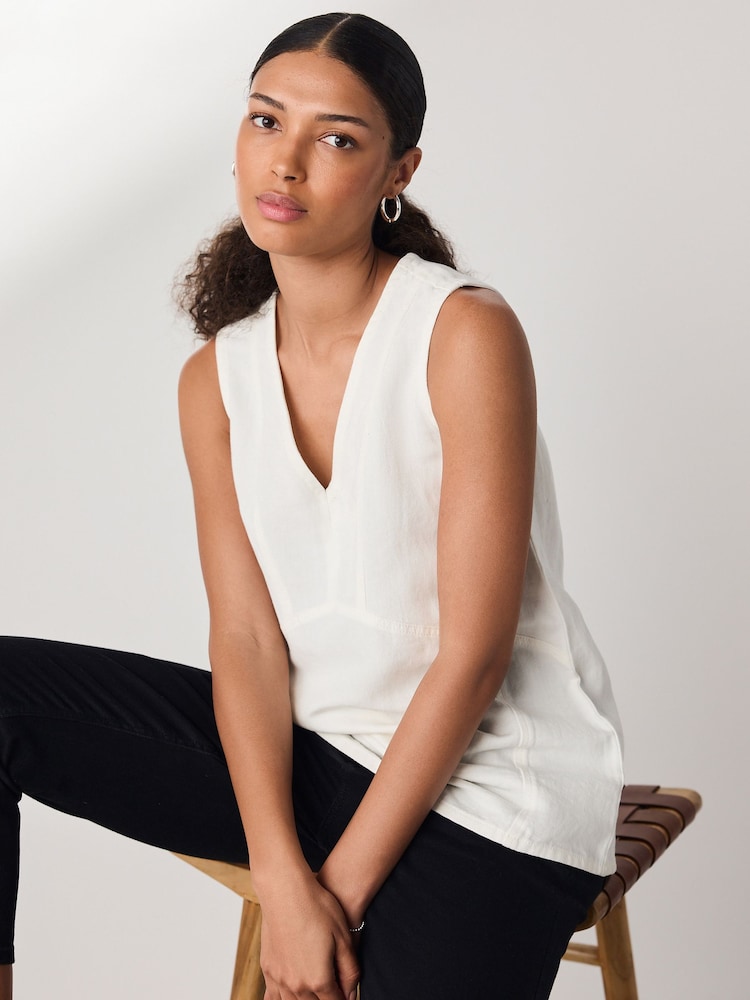 Ecru N. Premium Linen Blend V-Neck Tunic Top - Image 1 of 8
