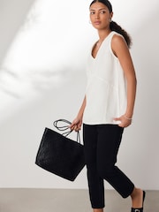 Ecru N. Premium Linen Blend V-Neck Tunic Top - Image 2 of 8