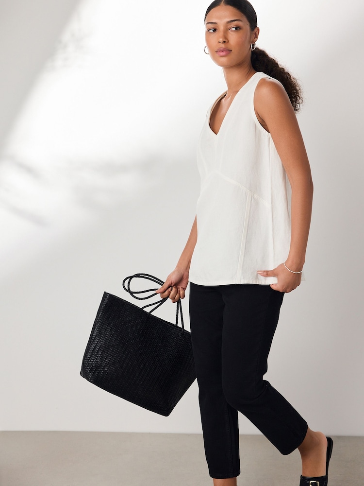 Ecru N. Premium Linen Blend V-Neck Tunic Top - Image 2 of 8