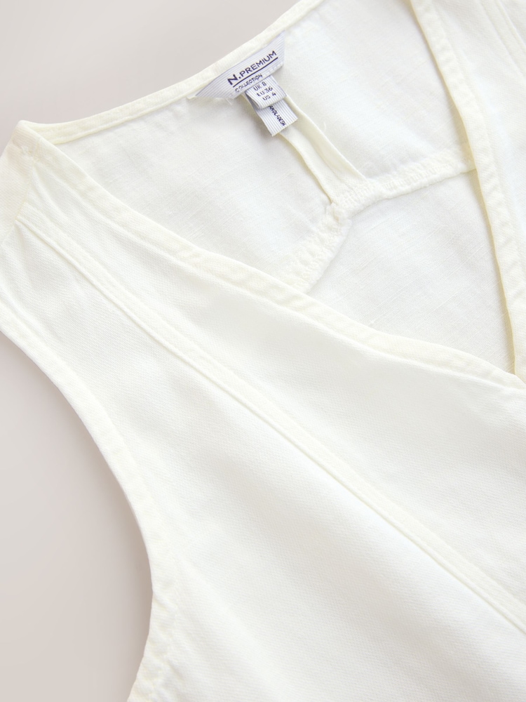 Ecru N. Premium Linen Blend V-Neck Tunic Top - Image 8 of 8