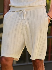 Neutral Ribbed Texture Knitted Shorts - Image 1 of 8