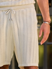 Neutral Ribbed Texture Knitted Shorts - Image 4 of 8