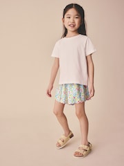 Pink/Blue Floral Scallop Trim Textured Shorts (3-16yrs) - Image 1 of 6