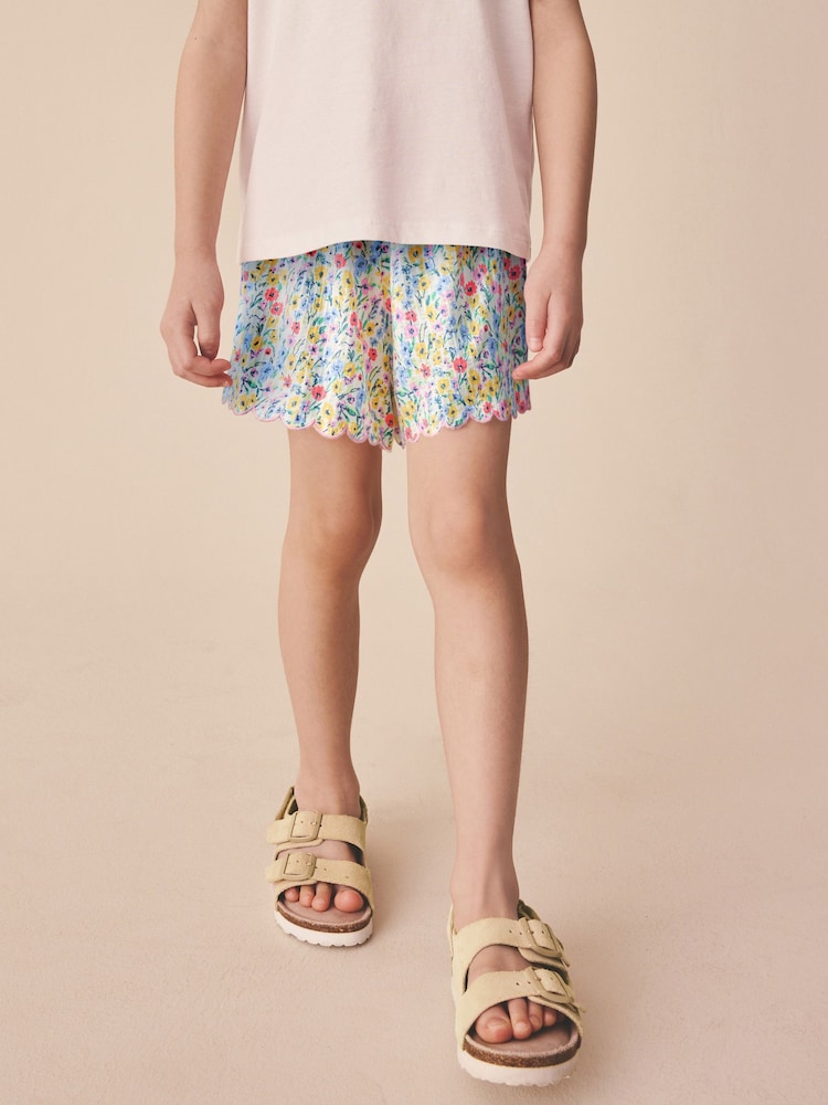 Pink/Blue Floral Scallop Trim Textured Shorts (3-16yrs) - Image 2 of 6