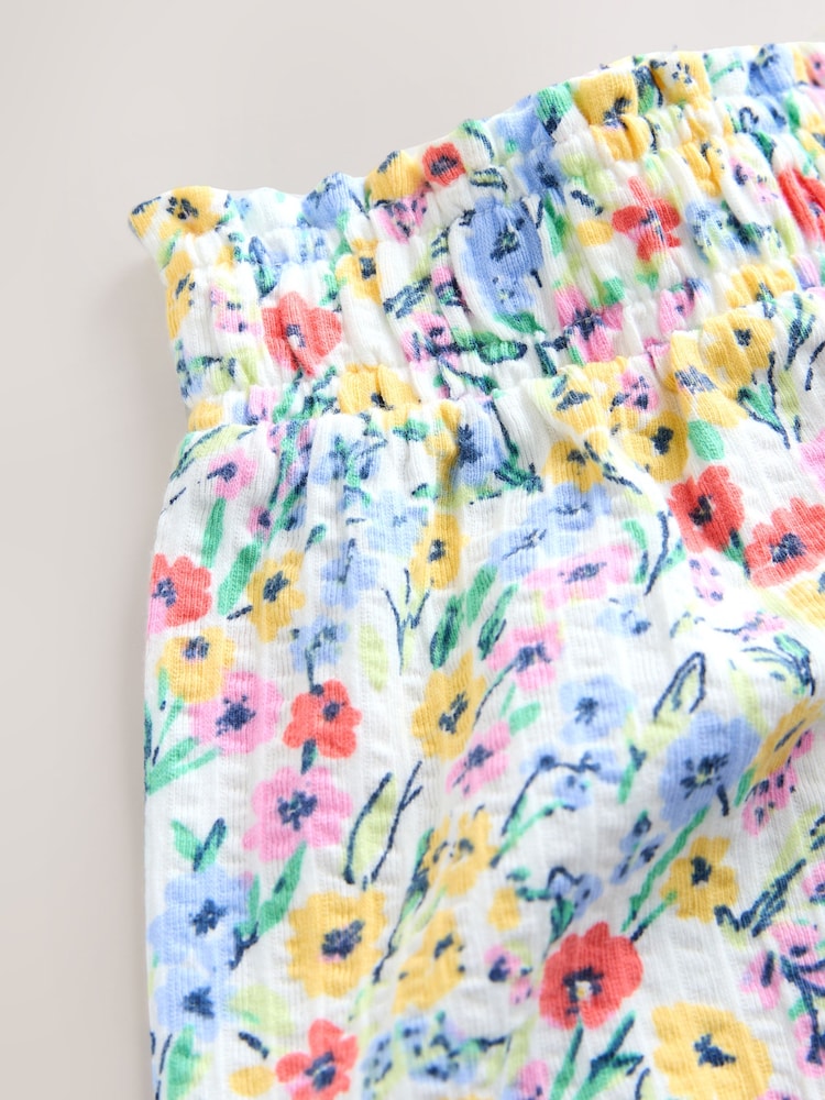 Pink/Blue Floral Scallop Trim Textured Shorts (3-16yrs) - Image 6 of 6