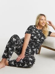 Simply Be Black Short Sleeve Pyjama Set - Image 1 of 4