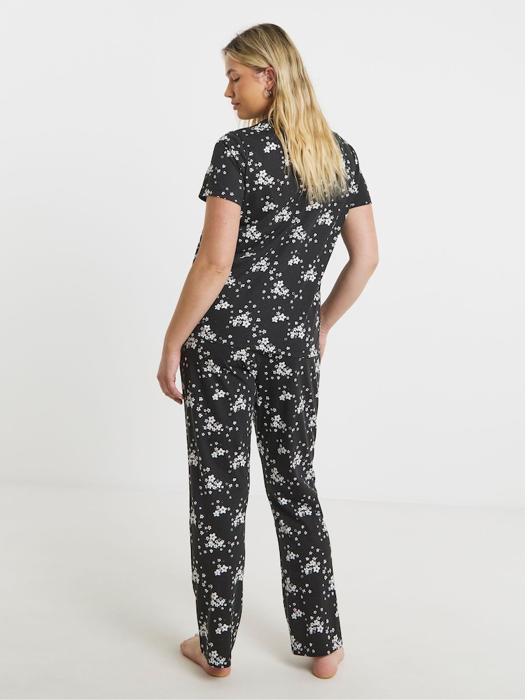 Simply Be Black Short Sleeve Pyjama Set - Image 2 of 4 Simply Be Black Short Sleeve Pyjama Set - Image 2 of 4