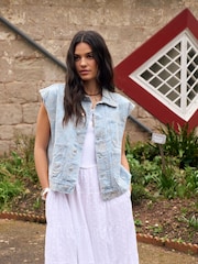 Light Blue National Trust x Next Denim Embroidered Gilet - Image 4 of 6