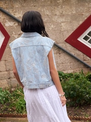 Light Blue National Trust x Next Denim Embroidered Gilet - Image 5 of 6