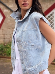 Light Blue National Trust x Next Denim Embroidered Gilet - Image 6 of 6