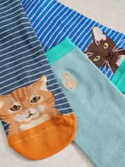 White Stuff Blue Cat Pals Ankle Socks 3 Pack - Image 2 of 2