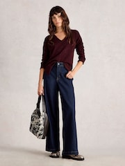 White Stuff Purple Lily V Neck Jumper - Image 1 of 6
