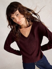 White Stuff Purple Lily V Neck Jumper - Image 4 of 6