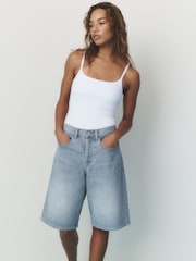 self. Grey Slouch Denim Jort Shorts - Image 1 of 16