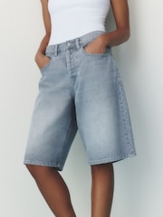 self. Grey Slouch Denim Jort Shorts - Image 3 of 16