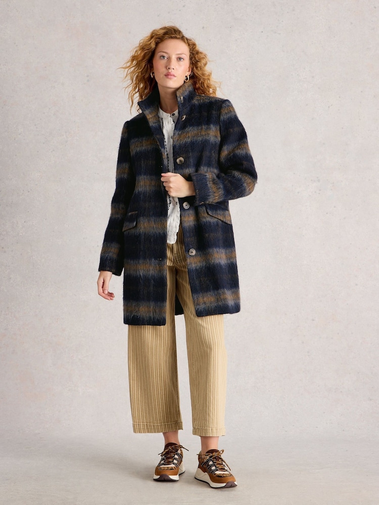 White Stuff Blue Karla Check Wool Blend Coat - Image 1 of 6 White Stuff Blue Karla Check Wool Blend Coat - Image 1 of 6