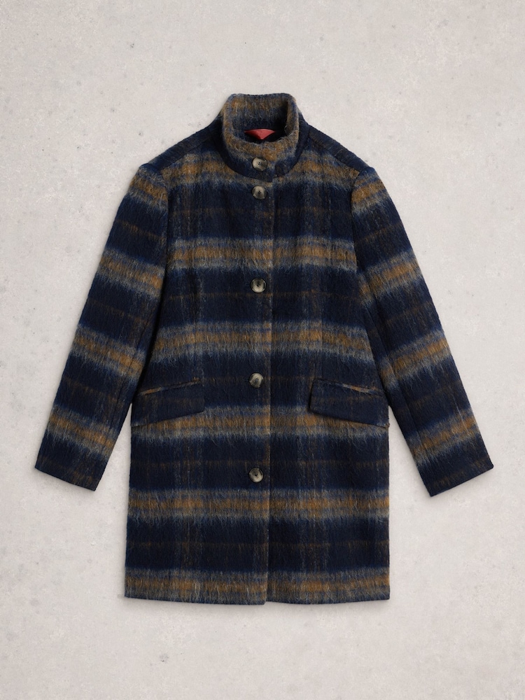 White Stuff Blue Karla Check Wool Blend Coat - Image 6 of 6 White Stuff Blue Karla Check Wool Blend Coat - Image 6 of 6