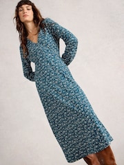 White Stuff Blue Megan Jersey Dress - Image 2 of 6