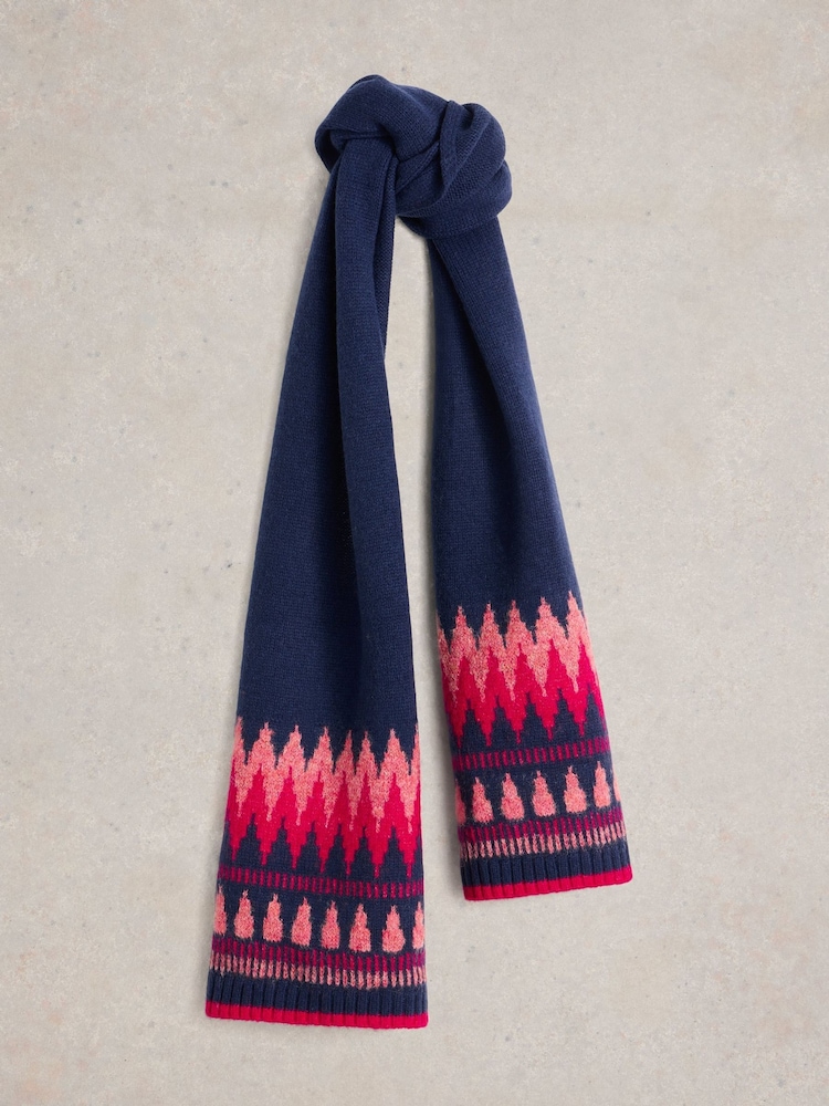 White Stuff Blue Fairisle Knitted Scarf - Image 1 of 3