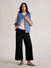 White Stuff Black Tia Velvet Wide Leg Crop Trousers - Image 1 of 6