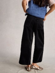 White Stuff Black Tia Velvet Wide Leg Crop Trousers - Image 3 of 6