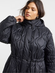 Simply Be Black Double Onion Adjustable Waist Quilted Coat - Image 3 of 4