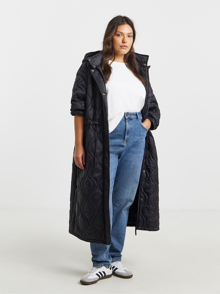 Simply Be Black Double Onion Adjustable Waist Quilted Coat - Image 4 of 4 Simply Be Black Double Onion Adjustable Waist Quilted Coat - Image 4 of 4