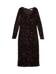 Albaray Velvet & Sequin Square Neck Brown Dress - Imagen 4 de 4