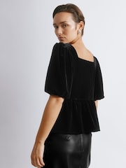 Albaray Diamonte Velvet Puff Sleeve Black Top - Image 2 of 4