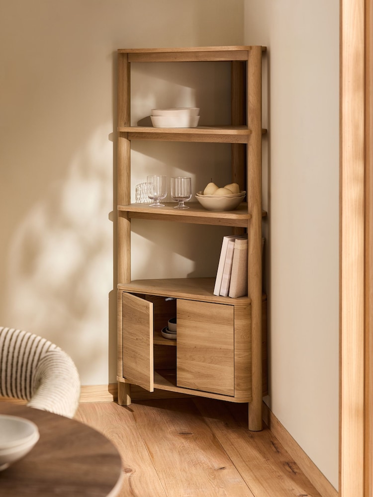 Natural Noa Oak Effect Tube Leg Corner Shelf - Image 2 of 8