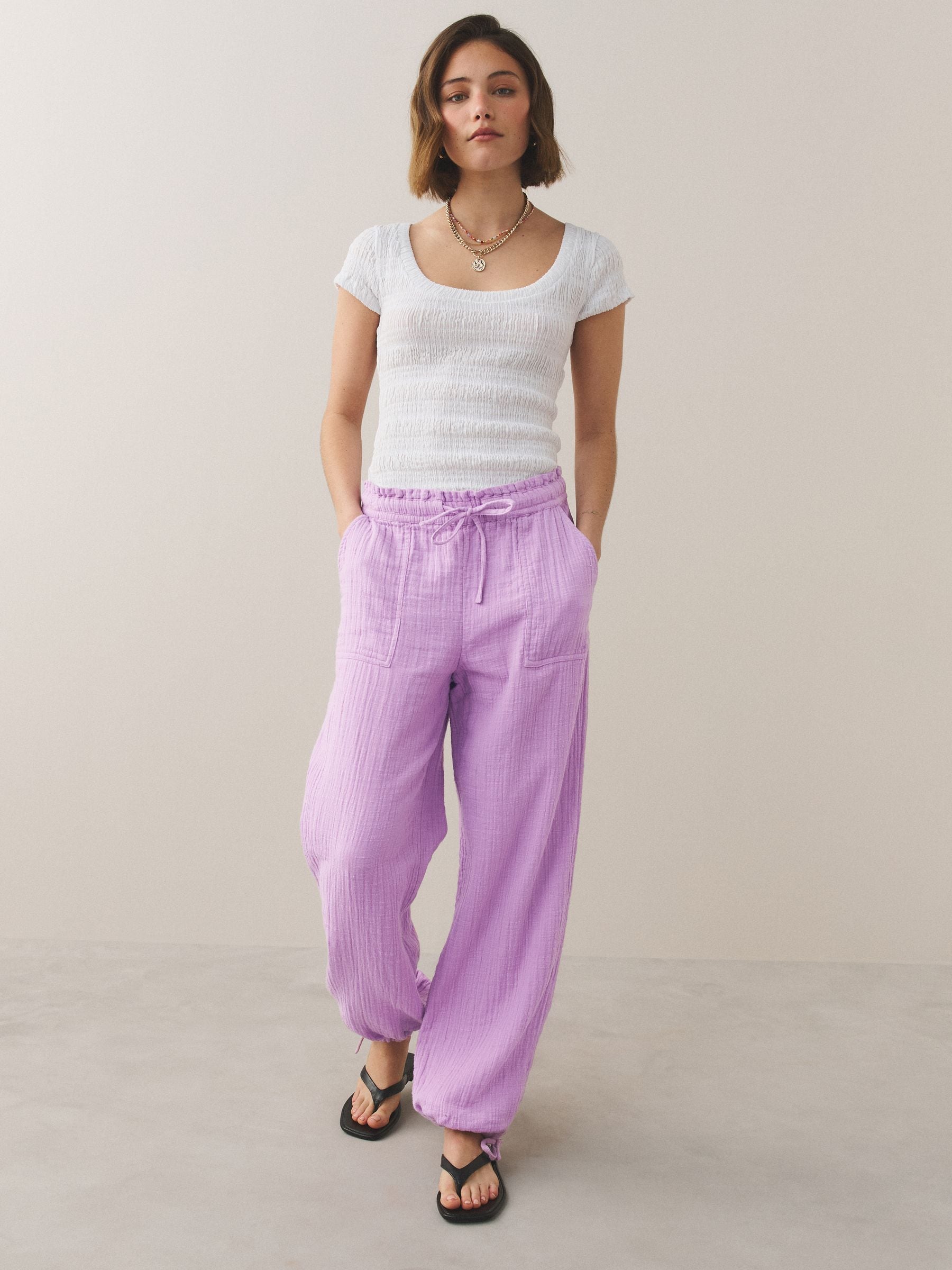 Buy Lilac Purple Double Cloth Balloon Leg Trousers from the Next