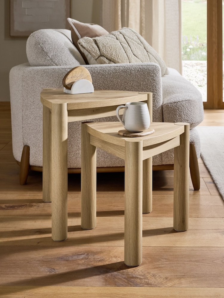 Mid Natural Noa Oak Effect Tube Leg Nest of Table - Image 1 of 5