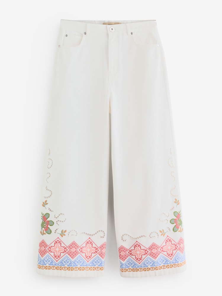 Weekend MaxMara White Adunco Embroidered Crop Twill Trousers - Image 1 of 6
